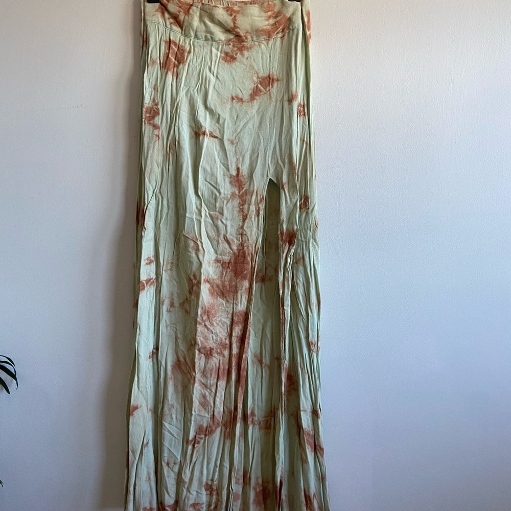 Olivaceous Green and Brown Tie-Dye Maxi Skirt